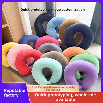 U-oblikovani jastuk za vrat s memorijskom pjenom i PP pamukom, tkanina kristalni velur, putnički jastuk za odrasle