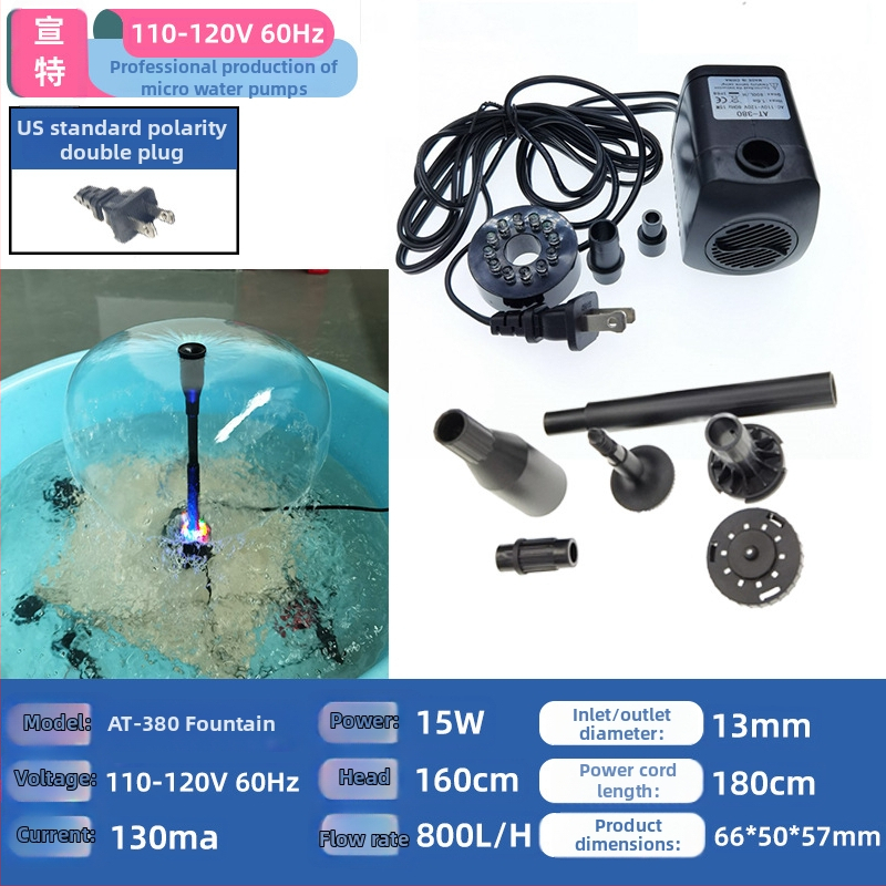 AT-380 Podvodná pumpa pre záhradný fontán, ABS, tichý chod, LED svetlo, na okysličenie jazierka so rybami