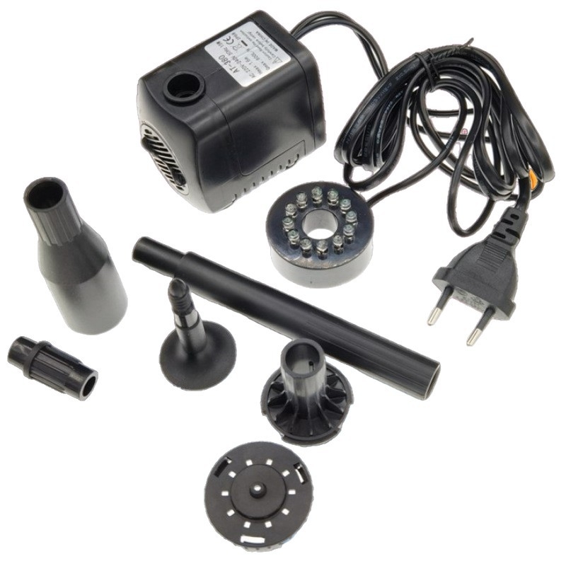 AT-380 Подводна помпа за градински фонтани, ABS, безшумна работа, LED осветление, за кислородиране на рибното езеро