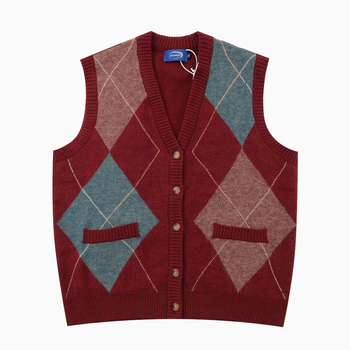 Unisex pleteni kardigan bez rukava s rombo uzorkom, bez ovratnika, slobodan kroj za jesen 2025