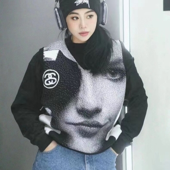 Hip-hop prsluk bez rukava od mohaira s jacquardom, V-izrez, opušten kroj