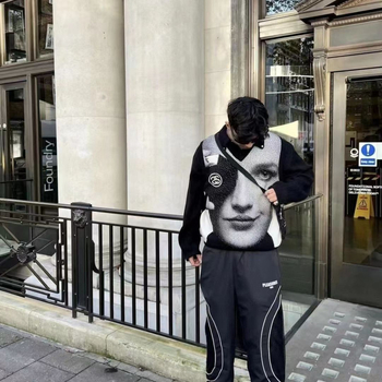 Hip-hop prsluk bez rukava od mohaira s jacquardom, V-izrez, opušten kroj