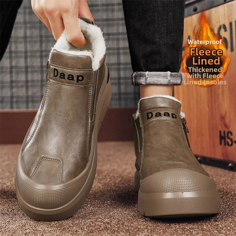 Muške zimske čizme s integriranom ovčjom vunom, vodootporne, protuklizne, PU gornji dio, bočni zatvarač