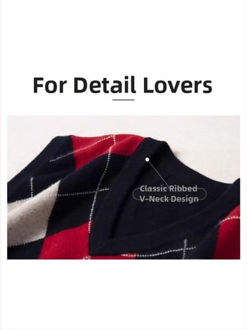 Muška vesta od 100% vune, V izrez, britanski stil, jacquard dijamantni uzorak