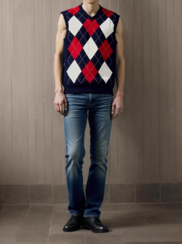 Muška vesta od 100% vune, V izrez, britanski stil, jacquard dijamantni uzorak