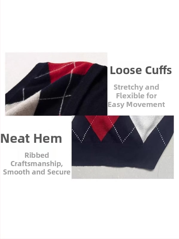 Muška vesta od 100% vune, V izrez, britanski stil, jacquard dijamantni uzorak