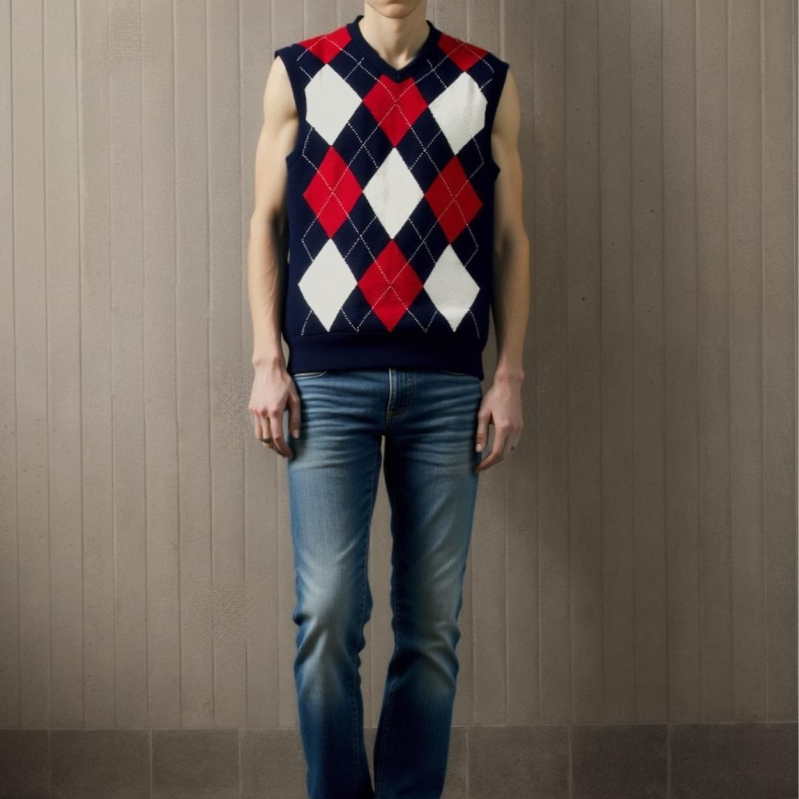 Muška vesta od 100% vune, V izrez, britanski stil, jacquard dijamantni uzorak