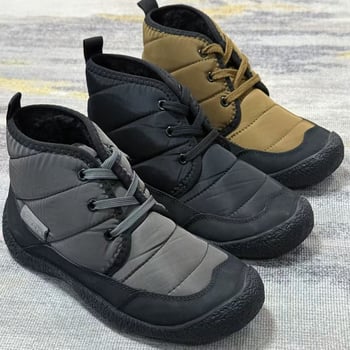 Unisex snježne čizme, visok gornji dio, unutarnja fleece obloga, vanjski materijal pamuk, potplat od gume, otpornost na habanje, niska peta 1–3 cm, zimsk model