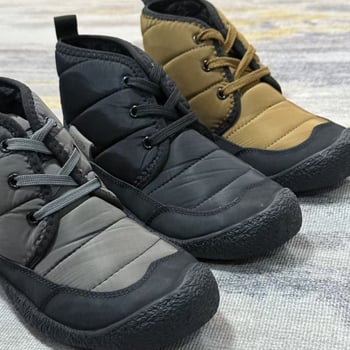 Unisex snježne čizme, visok gornji dio, unutarnja fleece obloga, vanjski materijal pamuk, potplat od gume, otpornost na habanje, niska peta 1–3 cm, zimsk model