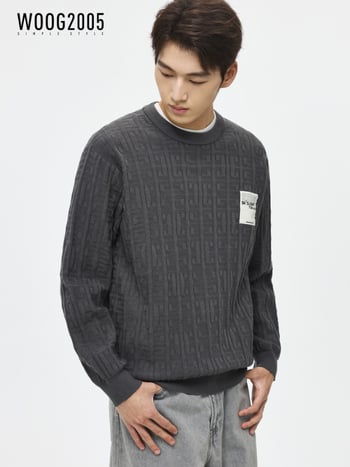 Muški debeli jacquard džemper s reverom, mješavina Lyocell/Tencel vune, jednobojni uzorak