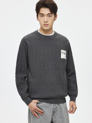 Muški debeli jacquard džemper s reverom, mješavina Lyocell/Tencel vune, jednobojni uzorak