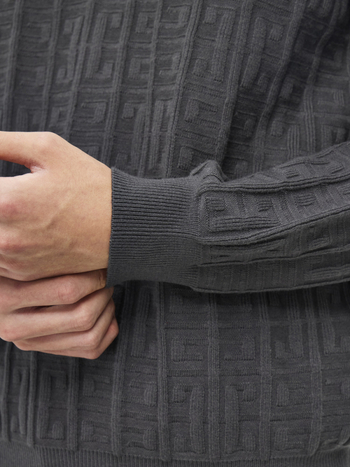 Muški debeli jacquard džemper s reverom, mješavina Lyocell/Tencel vune, jednobojni uzorak