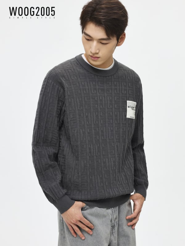 Muški debeli jacquard džemper s reverom, mješavina Lyocell/Tencel vune, jednobojni uzorak