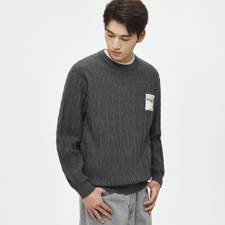 Muški debeli jacquard džemper s reverom, mješavina Lyocell/Tencel vune, jednobojni uzorak