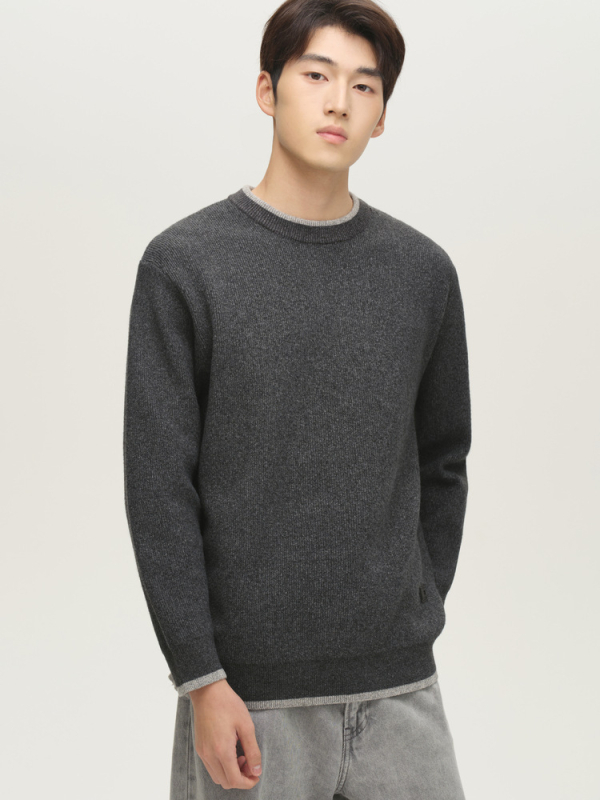 Woog2005 Muški debeli pleteni džemper s okruglim izrezom, zima 2025, slobodan kroj, poliester 66–70%