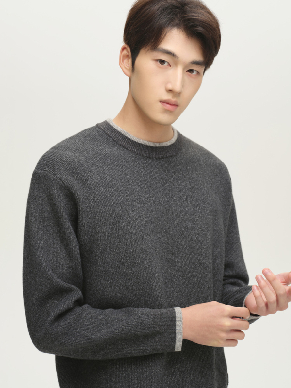 Woog2005 Muški debeli pleteni džemper s okruglim izrezom, zima 2025, slobodan kroj, poliester 66–70%