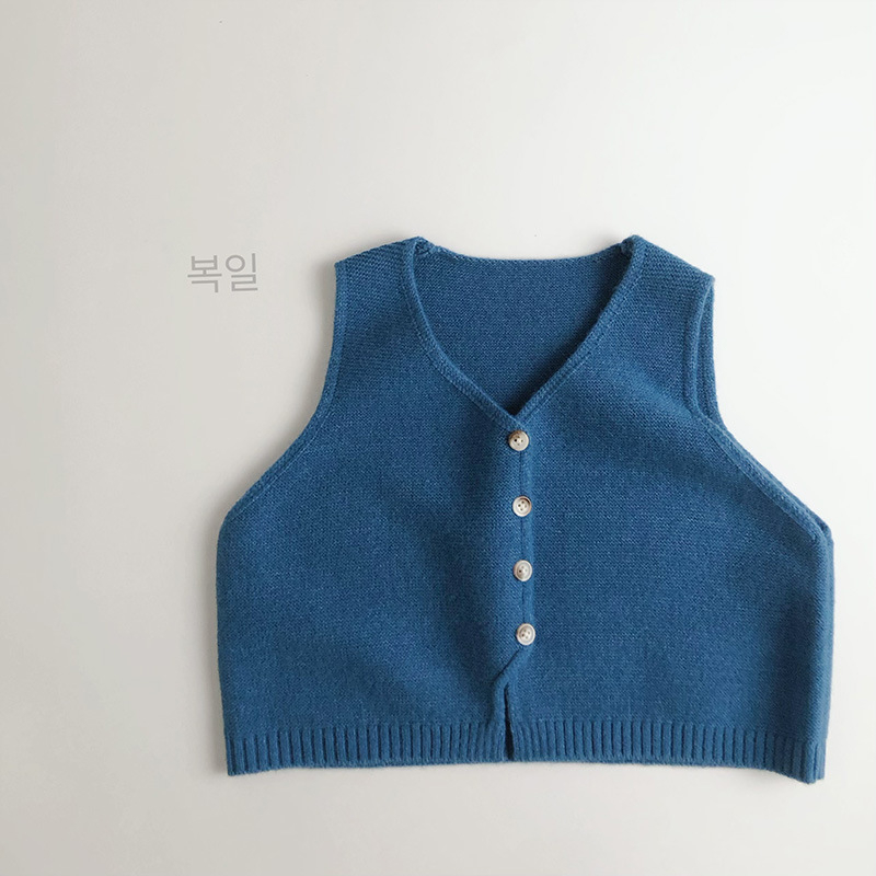 Unisex dječji vest u korejskom stilu, pleteni, modal vlakno, akril 50%, jednobojni uzorak, normalna debljina, za proljeće i jesen.