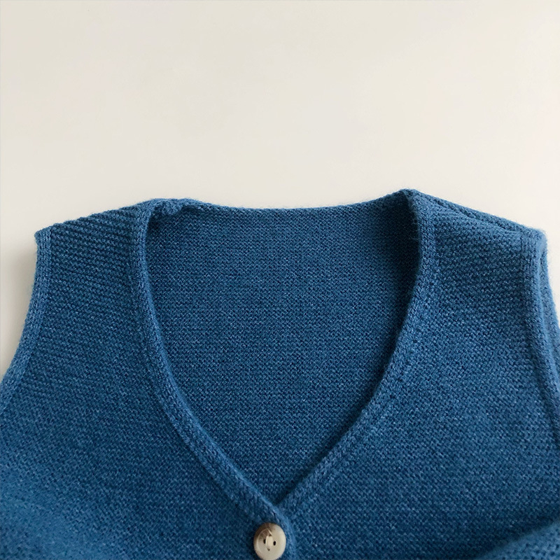 Unisex dječji vest u korejskom stilu, pleteni, modal vlakno, akril 50%, jednobojni uzorak, normalna debljina, za proljeće i jesen.