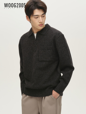 Muški debeli pleteni džemper s polu-zipom i polo ovratnikom, opušten kroj, 36–40% akrila