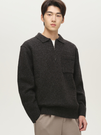 Muški debeli pleteni džemper s polu-zipom i polo ovratnikom, opušten kroj, 36–40% akrila