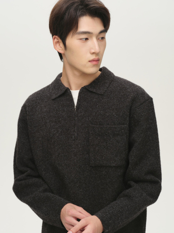 Muški debeli pleteni džemper s polu-zipom i polo ovratnikom, opušten kroj, 36–40% akrila