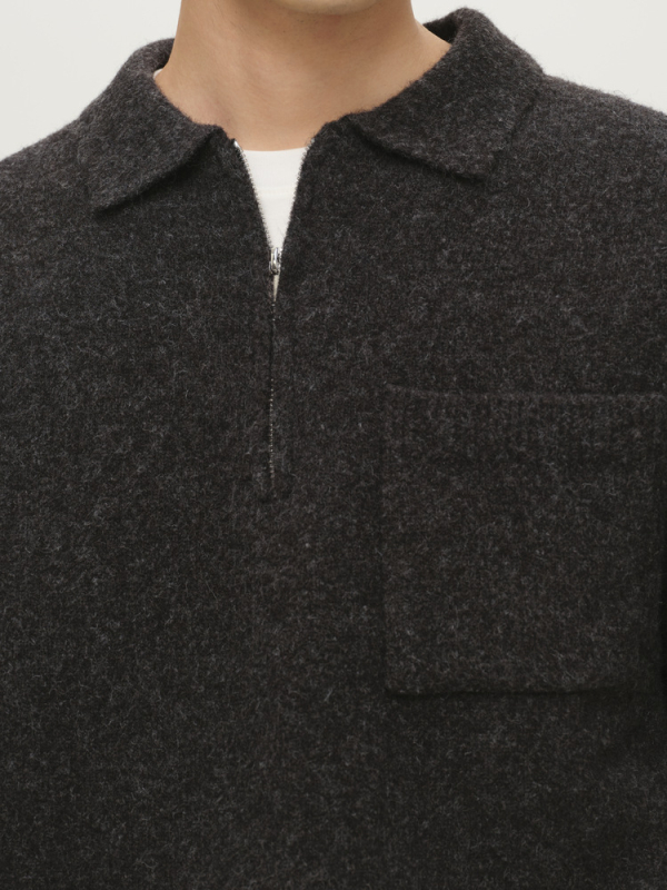 Muški debeli pleteni džemper s polu-zipom i polo ovratnikom, opušten kroj, 36–40% akrila