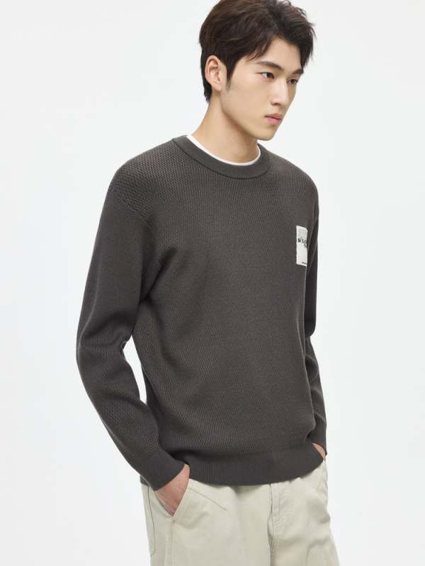 Lyocell Tencel vuneni muški casual pleteni džemper s okruglim izrezom, dugi rukav, slobodan kroj, tanak, jesen 2025