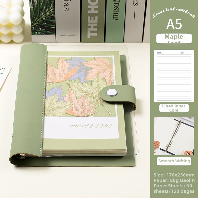 Prozirni bilježnica s razdvojenim listovima, meka kožna kućišta, odvojivi blok bilježnica, Dowling papir, 60 listova, 8 rupa