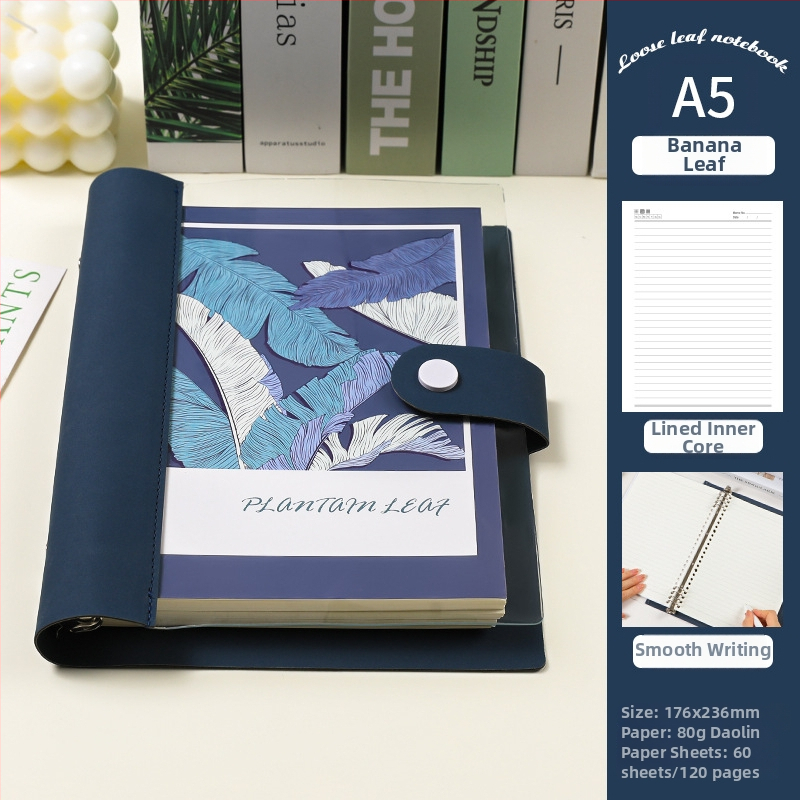 Prozirni bilježnica s razdvojenim listovima, meka kožna kućišta, odvojivi blok bilježnica, Dowling papir, 60 listova, 8 rupa