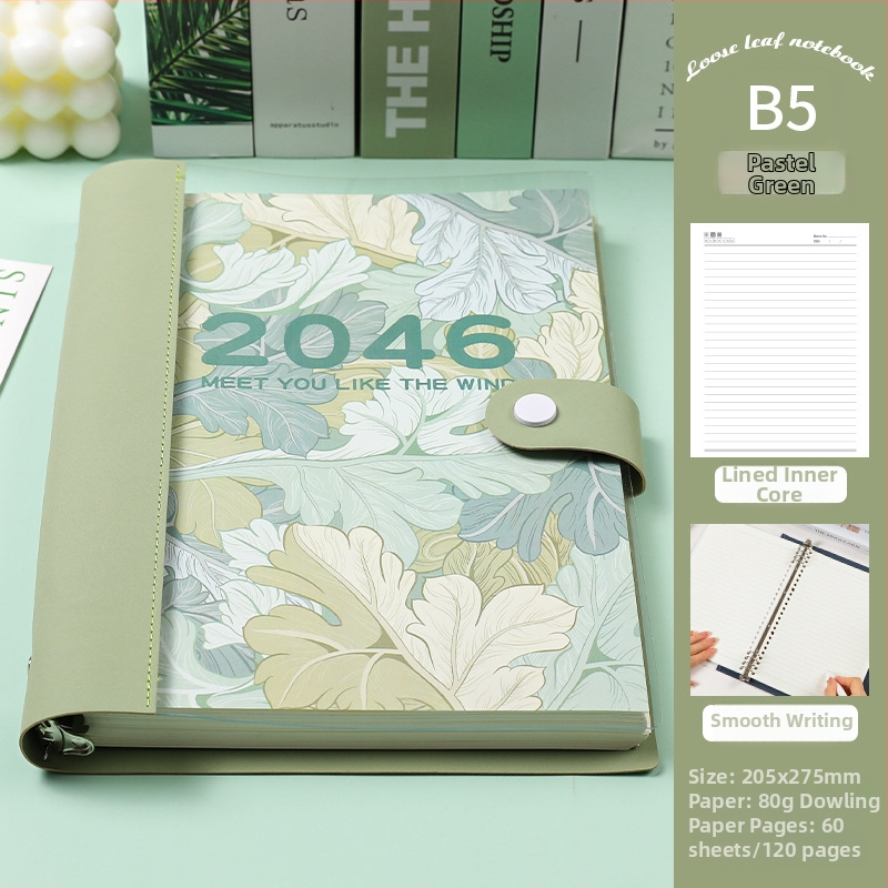 Prozirni bilježnica s razdvojenim listovima, meka kožna kućišta, odvojivi blok bilježnica, Dowling papir, 60 listova, 8 rupa