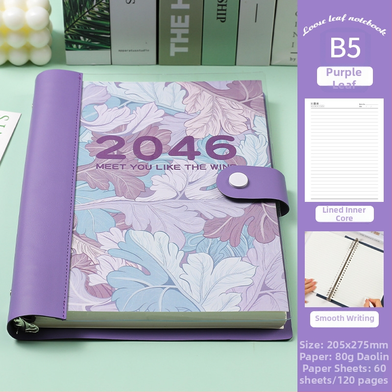 Prozirni bilježnica s razdvojenim listovima, meka kožna kućišta, odvojivi blok bilježnica, Dowling papir, 60 listova, 8 rupa