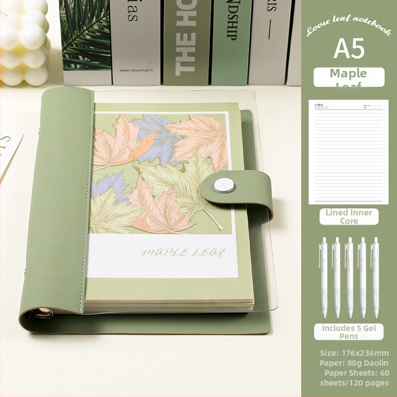 Prozirni bilježnica s razdvojenim listovima, meka kožna kućišta, odvojivi blok bilježnica, Dowling papir, 60 listova, 8 rupa