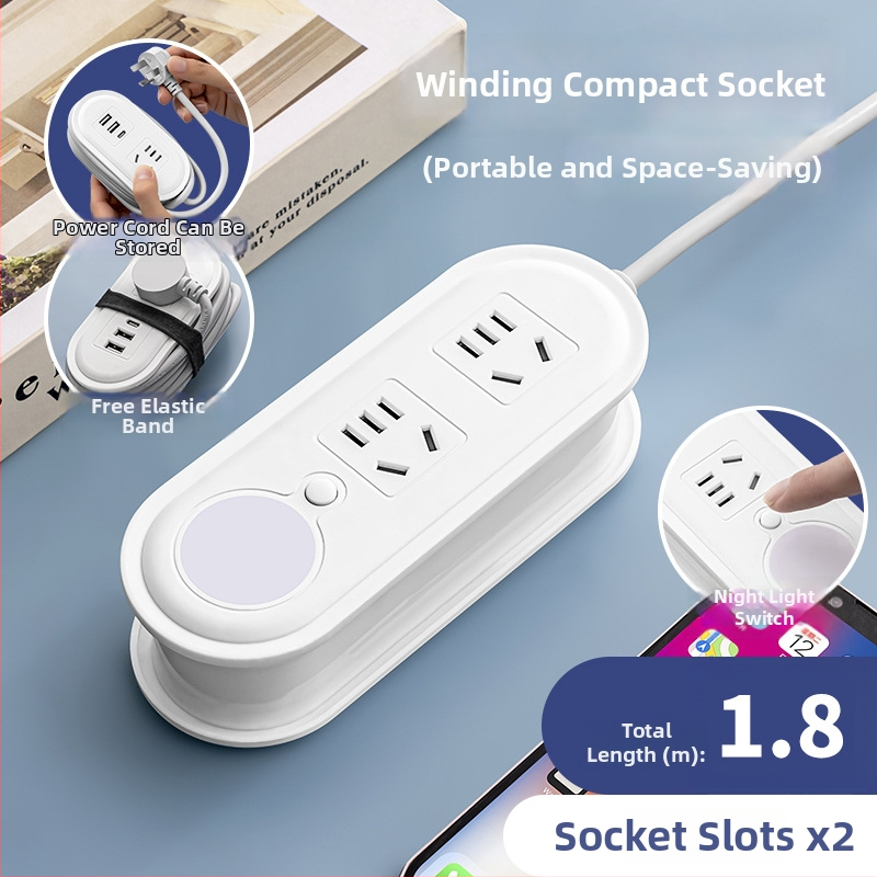 Cestovná zásuvka s USB nabíjaním, nočným osvetlením a skladovacím zásobníkom na kábel; napätie 110-250V, výkon až 2500W, meď vodiče, puzdro PP, CCC certifikát