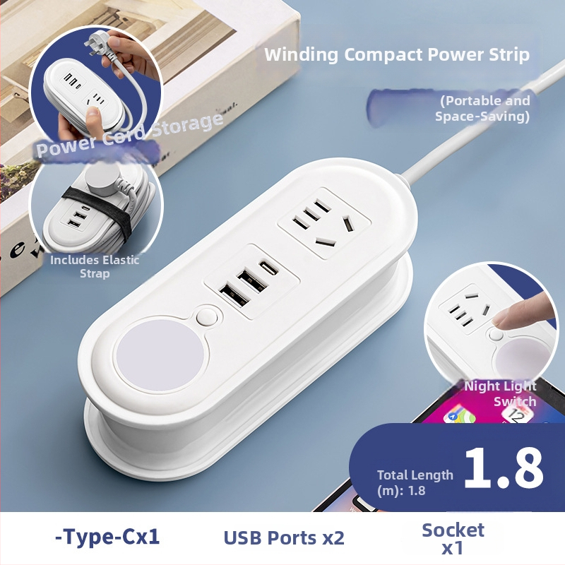 Cestovná zásuvka s USB nabíjaním, nočným osvetlením a skladovacím zásobníkom na kábel; napätie 110-250V, výkon až 2500W, meď vodiče, puzdro PP, CCC certifikát