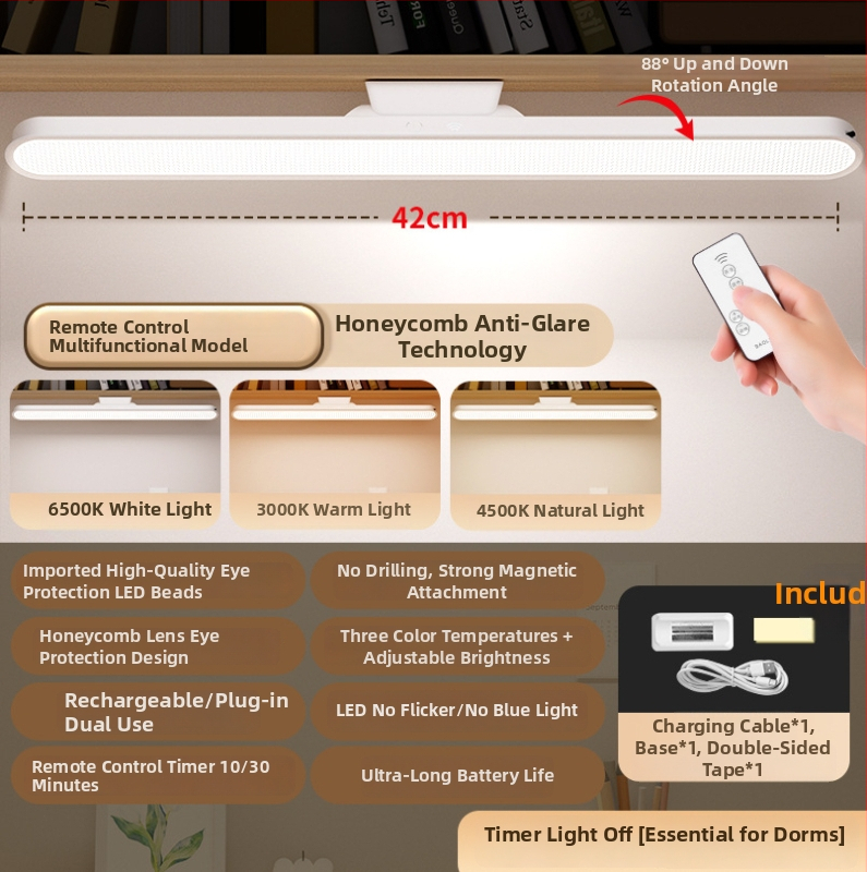 Stolna lampa s zaštitom očiju za učenike, akrilna noćna lampica, punjiva, dodirni prekidač, CRI ≥90