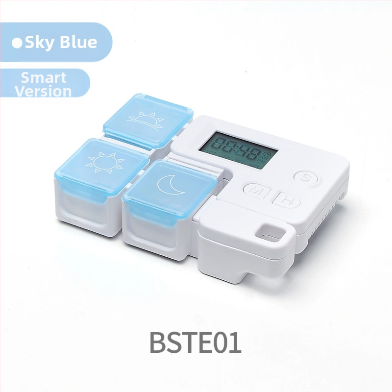 Kutija za tablete s podijeljenim pretincima i digitalnim vremenskim podsjetnikom, prijenosna (Model BSTE00, PP plastika)