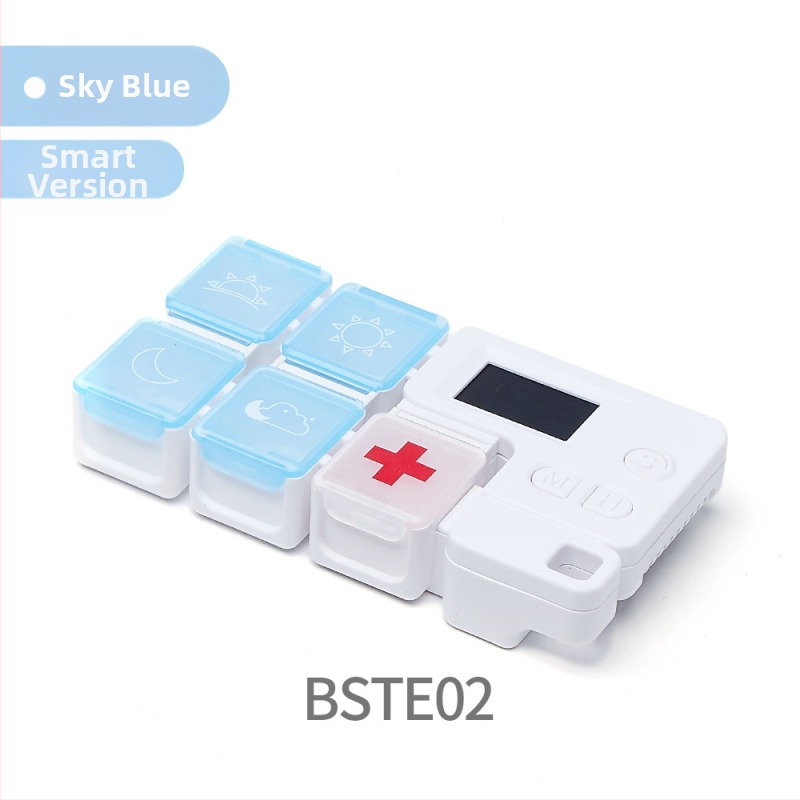 Kutija za tablete s podijeljenim pretincima i digitalnim vremenskim podsjetnikom, prijenosna (Model BSTE00, PP plastika)