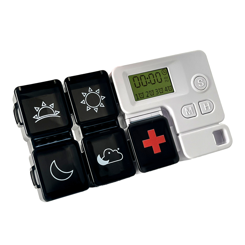 Kutija za tablete s podijeljenim pretincima i digitalnim vremenskim podsjetnikom, prijenosna (Model BSTE00, PP plastika)