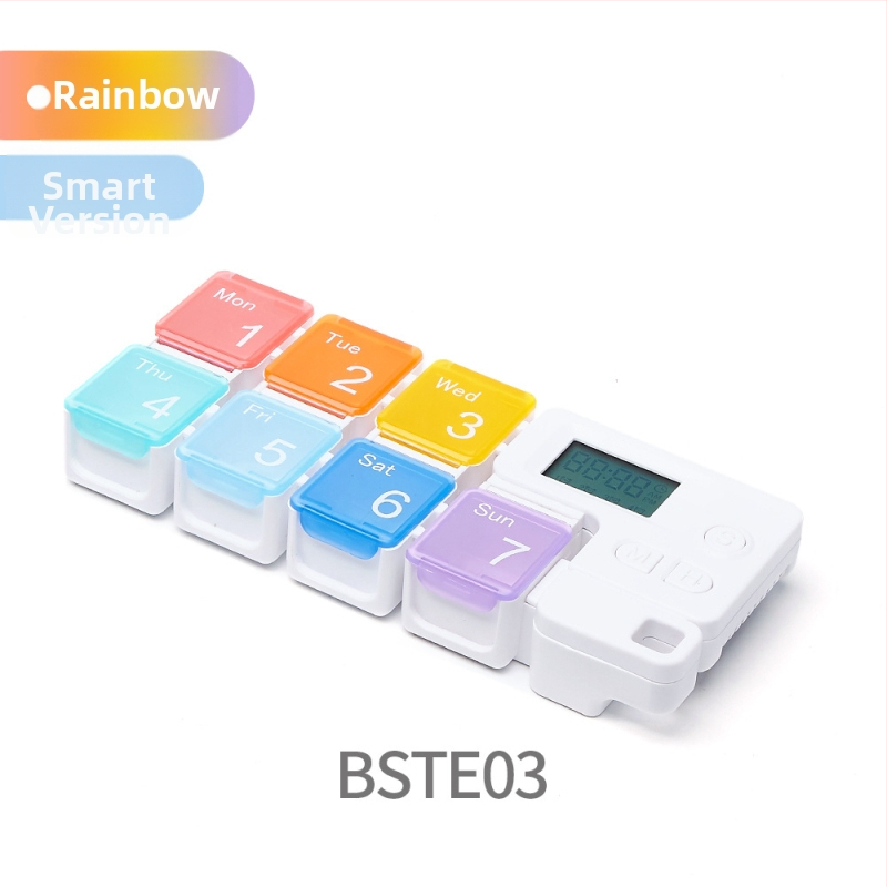 Kutija za tablete s podijeljenim pretincima i digitalnim vremenskim podsjetnikom, prijenosna (Model BSTE00, PP plastika)