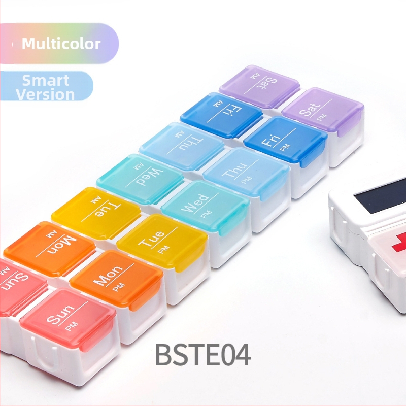 Kutija za tablete s podijeljenim pretincima i digitalnim vremenskim podsjetnikom, prijenosna (Model BSTE00, PP plastika)