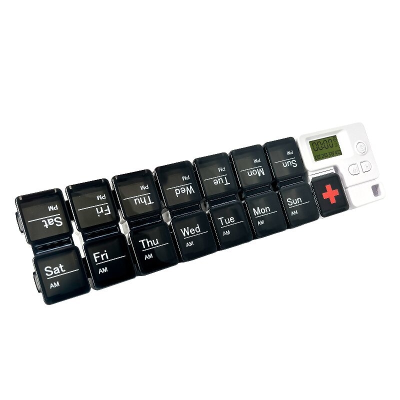 Kutija za tablete s podijeljenim pretincima i digitalnim vremenskim podsjetnikom, prijenosna (Model BSTE00, PP plastika)