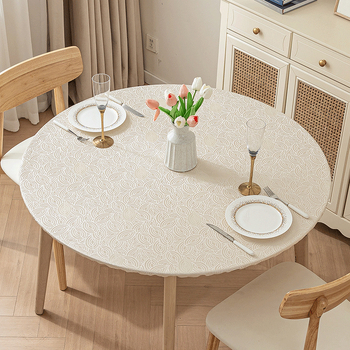 Калъф за кръгла маса - Водоустойчив, маслоустойчив, не се мие, луксозен, висок клас европейски стил, еластичен калъф за кръгла въртяща се маса с пълно покритие