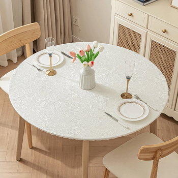 Калъф за кръгла маса - Водоустойчив, маслоустойчив, не се мие, луксозен, висок клас европейски стил, еластичен калъф за кръгла въртяща се маса с пълно покритие