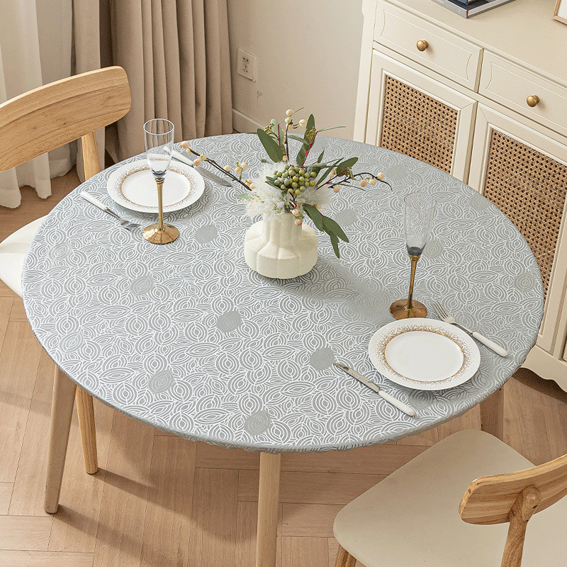 Калъф за кръгла маса - Водоустойчив, маслоустойчив, не се мие, луксозен, висок клас европейски стил, еластичен калъф за кръгла въртяща се маса с пълно покритие