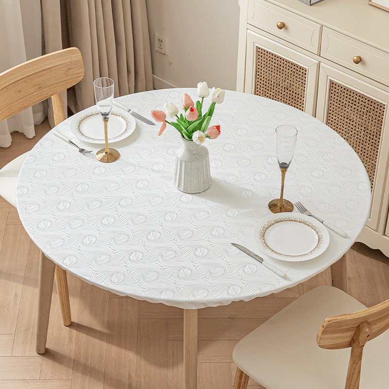 Калъф за кръгла маса - Водоустойчив, маслоустойчив, не се мие, луксозен, висок клас европейски стил, еластичен калъф за кръгла въртяща се маса с пълно покритие