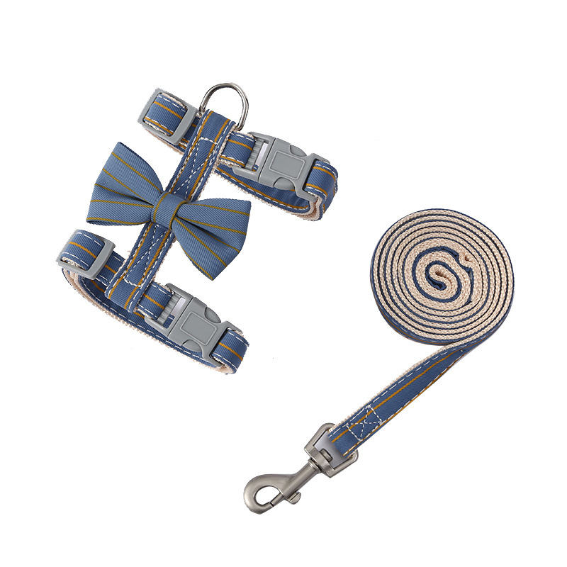 Set za mačku: povodac i prsluk, najlonski, japanski stil, prugasta mašna, konopac