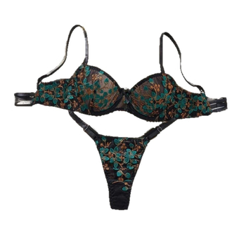 Set grudnjaka s čipkastom izvezom i Push-Up, prozračan, 3/4 košarica, tanko oblikovane košarice