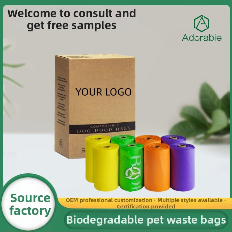 Pungi pentru gunoi de animale de companie, tip role, material biodegradabil pe bază de amidon, PE, ambalaj și imprimare personalizabile, origine: Nanjing