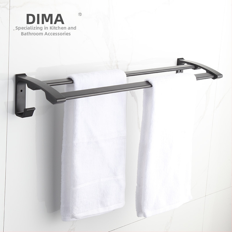 Zidni nosač za ručnike od aluminijske legure, anodna oksidacija, nosivost 10 kg, dvije razine, moderni stil