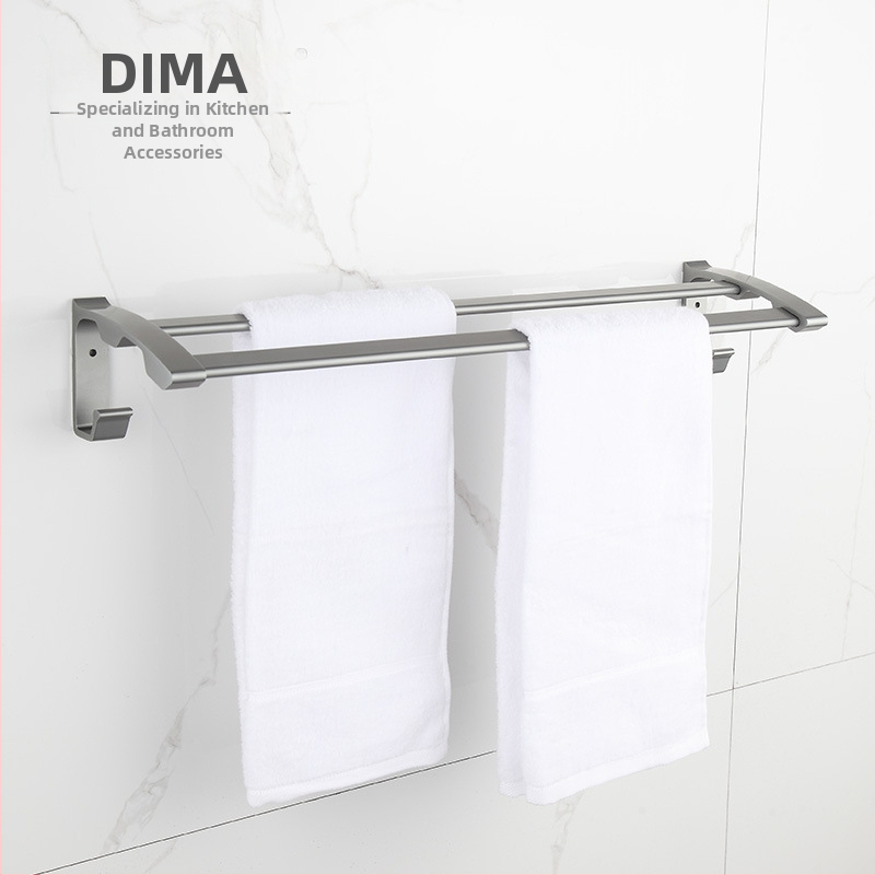Zidni nosač za ručnike od aluminijske legure, anodna oksidacija, nosivost 10 kg, dvije razine, moderni stil